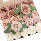 Artificial Flowers 25pcs Real Looking Morandi Peach Ombre Colors Foam Fake Roses with Stems for DIY Wedding
