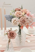 Artificial Flowers 25pcs Real Looking Morandi Peach Ombre Colors Foam Fake Roses with Stems for DIY Wedding, alternate view 3