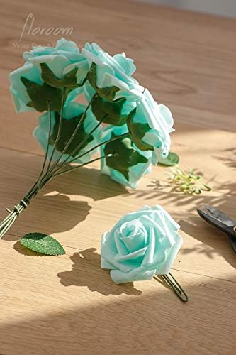 Artificial Flowers 25pcs Real Looking Robin's Egg Blue Foam Fake Roses with Stems for DIY Wedding Bouquets Baby, alternate