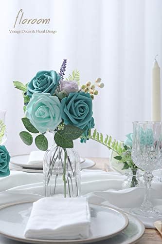Artificial Flowers 25pcs Real Looking Robin's Egg Blue Foam Fake Roses with Stems for DIY Wedding Bouquets Baby, alternate