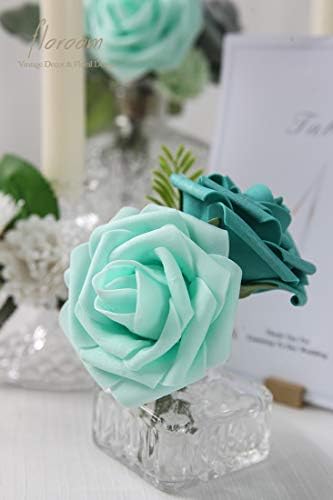Artificial Flowers 25pcs Real Looking Robin's Egg Blue Foam Fake Roses with Stems for DIY Wedding Bouquets Baby, alternate