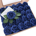 Artificial Flowers 25pcs Real Looking Royal Blue Foam Fake Roses with Stems for DIY Table Centerpieces Party