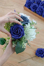 Artificial Flowers 25pcs Real Looking Royal Blue Foam Fake Roses with Stems for DIY Table Centerpieces Party, alternate view