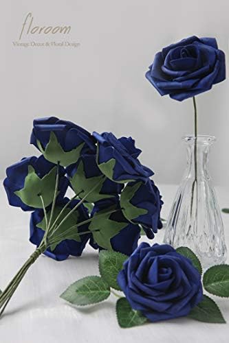 Artificial Flowers 25pcs Real Looking Royal Blue Foam Fake Roses with Stems for DIY Table Centerpieces Party, alternate view