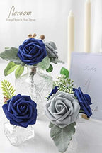Artificial Flowers 25pcs Real Looking Royal Blue Foam Fake Roses with Stems for DIY Table Centerpieces Party, alternate view