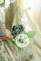 Artificial Flowers 25pcs Real Looking Sage Green & Emerald Green Foam Fake Roses with Stems for DIY Wedding, alternate view 4