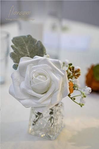 Artificial Flowers 25pcs Real Looking Shimmer Silver Grey Foam Fake Roses with Stems for DIY Christmas Ornaments, alternate