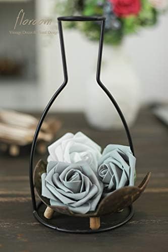 Artificial Flowers 25pcs Real Looking Silver Grey Foam Fake Roses with Stems for DIY Wedding Bouquets Bridal, alternate view