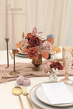 Artificial Flowers 25pcs Real Looking Terracotta Ombre Colors Foam Fake Roses with Stems for DIY Wedding, alternate view 2