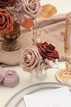 Artificial Flowers 25pcs Real Looking Terracotta Ombre Colors Foam Fake Roses with Stems for DIY Wedding, alternate view 4