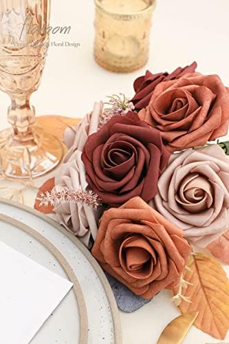 Artificial Flowers 25pcs Real Looking Terracotta Ombre Colors Foam Fake Roses with Stems for DIY Wedding, alternate view 5