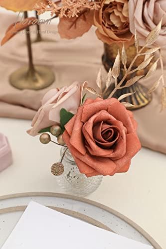 Artificial Flowers 25pcs Real Looking Terracotta Ombre Colors Foam Fake Roses with Stems for DIY Wedding, alternate view 6