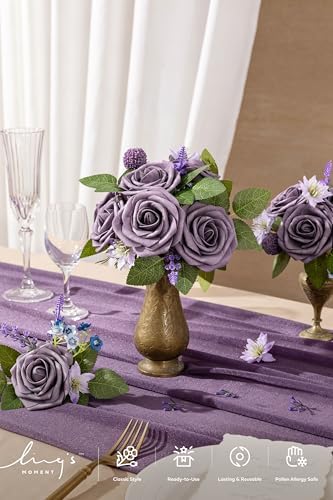 Artificial Flowers 25Pcs Sage Purple Roses Decor w/Stems, alternate view 2