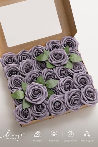 Artificial Flowers 25Pcs Sage Purple Roses Decor w/Stems, alternate view 4