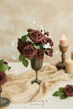 Artificial Flowers 25Pcs Walnut Brown Roses Decor w/Stems in Brn- Walnut Brown, alternate view 2