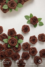 Artificial Flowers 25Pcs Walnut Brown Roses Decor w/Stems in Brn- Walnut Brown, alternate view 5