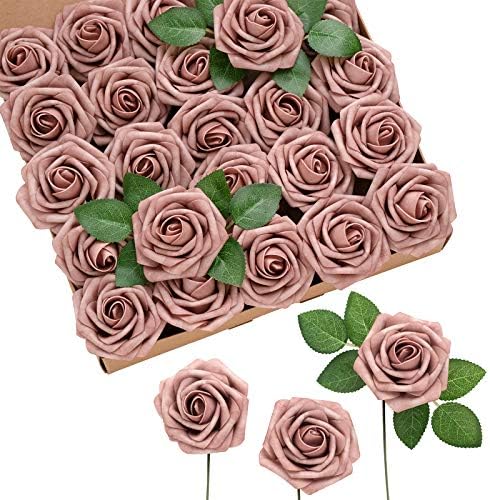 Artificial Flowers 50Pcs Dusty Rose Roses Decor w/Stems in Pk- Dusty Rose