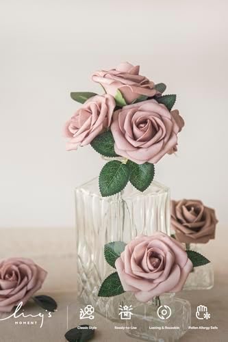 Artificial Flowers 50Pcs Dusty Rose Roses Decor w/Stems in Pk- Dusty Rose, alternate view 2