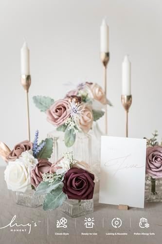 Artificial Flowers 50Pcs Dusty Rose Roses Decor w/Stems in Pk- Dusty Rose, alternate view 3