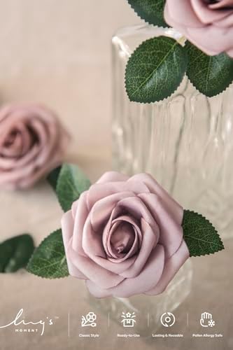 Artificial Flowers 50Pcs Dusty Rose Roses Decor w/Stems in Pk- Dusty Rose, alternate view 4