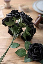 Artificial Flowers 50pcs Real Looking Black Foam Fake Roses with Stems for DIY Wedding Bouquets Centerpieces, alternate view