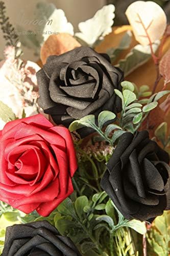 Artificial Flowers 50pcs Real Looking Black Foam Fake Roses with Stems for DIY Wedding Bouquets Centerpieces, alternate view