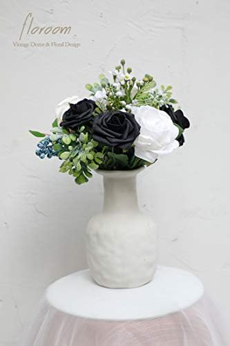 Artificial Flowers 50pcs Real Looking Black Foam Fake Roses with Stems for DIY Wedding Bouquets Centerpieces, alternate view