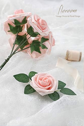 Artificial Flowers 50pcs Real Looking Blush Heirloom Foam Fake Roses with Stems for DIY Wedding Bouquets Pink, alternate view