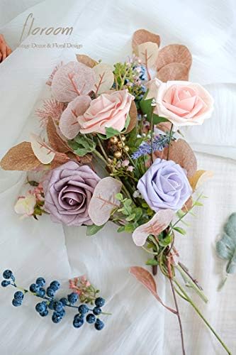 Artificial Flowers 50pcs Real Looking Blush Heirloom Foam Fake Roses with Stems for DIY Wedding Bouquets Pink, alternate view