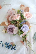 Artificial Flowers 50pcs Real Looking Blush Heirloom Foam Fake Roses with Stems for DIY Wedding Bouquets Pink, alternate view