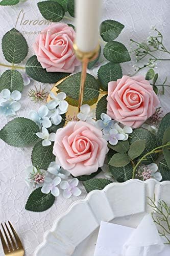 Artificial Flowers 50pcs Real Looking Blush Heirloom Foam Fake Roses with Stems for DIY Wedding Bouquets Pink, alternate view