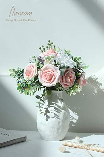 Artificial Flowers 50pcs Real Looking Blush Heirloom Foam Fake Roses with Stems for DIY Wedding Bouquets Pink, alternate view