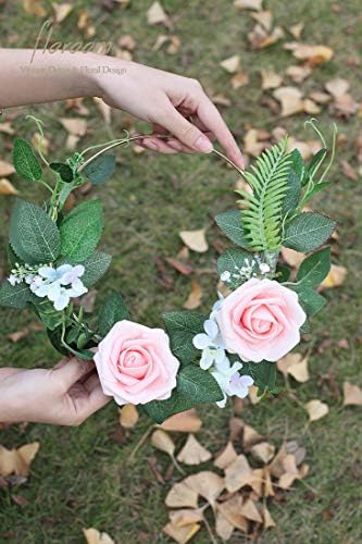 Artificial Flowers 50pcs Real Looking Blush Heirloom Foam Fake Roses with Stems for DIY Wedding Bouquets Pink, alternate view