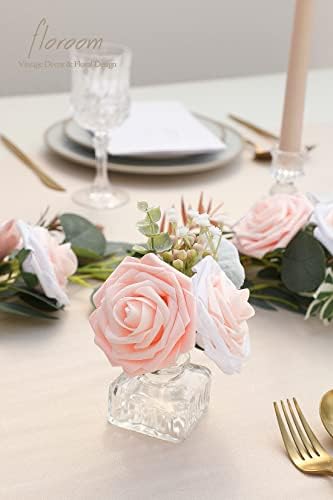 Artificial Flowers 50pcs Real Looking Blush Shades Foam Fake Roses with Stems for DIY Wedding Bouquets Bridal, alternate view
