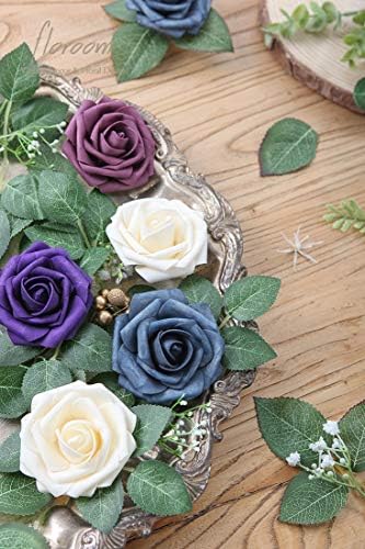 Artificial Flowers 50pcs Real Looking Champagne Foam Fake Roses with Stems for DIY Wedding Bouquets Bridal, alternate view 4