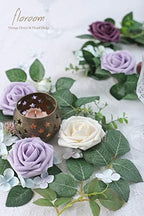 Artificial Flowers 50pcs Real Looking Cream Foam Fake Roses with Stems for DIY Wedding Bouquets Bridal Shower, alternate view