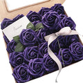 Artificial Flowers 50pcs Real Looking Dark Purple Foam Fake Roses with Stems for DIY Wedding Bouquets Bridal