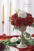 Artificial Flowers 50pcs Real Looking Dark Red Foam Fake Roses with Stems for DIY Wedding Bouquets Bridal Shower, alternate