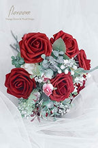 Artificial Flowers 50pcs Real Looking Dark Red Foam Fake Roses with Stems for DIY Wedding Bouquets Bridal Shower, alternate