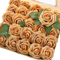 Artificial Flowers 50pcs Real Looking Gold Foam Fake Roses with Stems for DIY Wedding Bouquets Bridal Shower