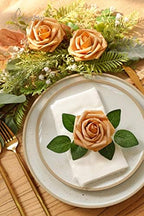 Artificial Flowers 50pcs Real Looking Gold Foam Fake Roses with Stems for DIY Wedding Bouquets Bridal Shower, alternate view