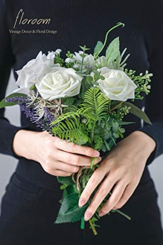 Artificial Flowers 50pcs Real Looking Ivory Foam Fake Roses with Stems for DIY Wedding Bouquets White Baby, alternate view 2