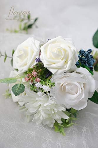 Artificial Flowers 50pcs Real Looking Ivory Foam Fake Roses with Stems for DIY Wedding Bouquets White Baby, alternate view 3