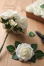 Artificial Flowers 50pcs Real Looking Ivory Foam Fake Roses with Stems for DIY Wedding Bouquets White Baby, alternate view 6