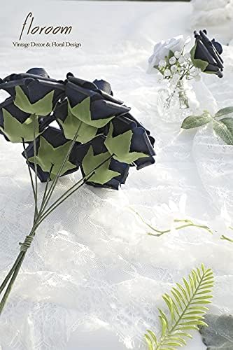 Artificial Flowers 50pcs Real Looking Navy Blue Foam Fake Roses with Stems for DIY Wedding Bouquets Bridal, alternate view 2