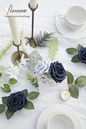 Artificial Flowers 50pcs Real Looking Navy Blue Foam Fake Roses with Stems for DIY Wedding Bouquets Bridal, alternate view 3