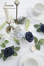 Artificial Flowers 50pcs Real Looking Navy Blue Foam Fake Roses with Stems for DIY Wedding Bouquets Bridal, alternate view 3