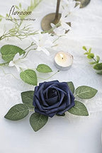 Artificial Flowers 50pcs Real Looking Navy Blue Foam Fake Roses with Stems for DIY Wedding Bouquets Bridal, alternate view 4