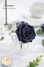 Artificial Flowers 50pcs Real Looking Navy Blue Foam Fake Roses with Stems for DIY Wedding Bouquets Bridal, alternate view 5