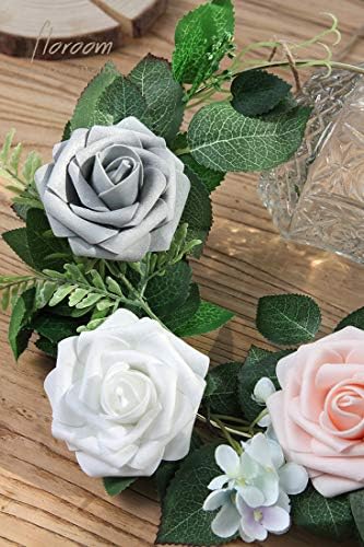 Artificial Flowers 50pcs Realistic White Foam Fake Roses with Stems for DIY Wedding Bouquets Baby Shower, alternate view 6